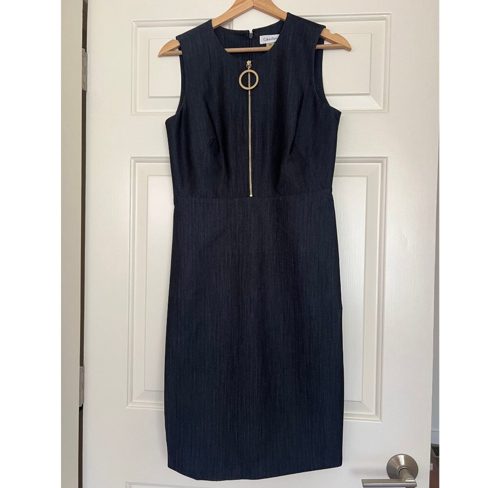 Calvin Klein Navy Sheath Dress Knee Length Sleeveless Size‎ 4